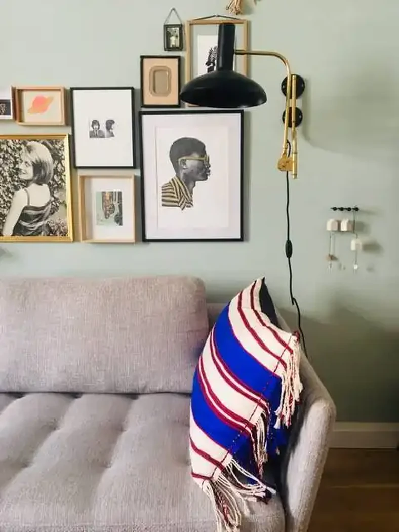 Housse rayé avec fermeture or et frange